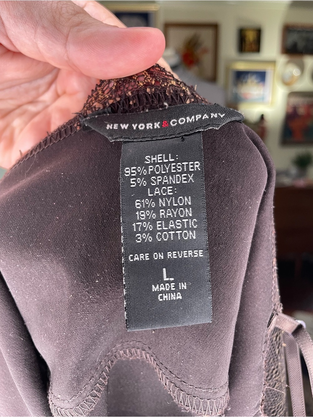 New York & Company Brown Satin Camisole with Gold Embroidery - Picture 6 of 6